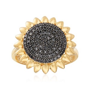 Ross-Simons 0.33 ct. t.w. Black Diamond Sunflower Ring in 18kt Gold Over Sterling - 1 of 4