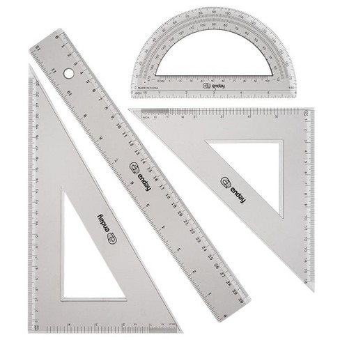 Precision, ruler, set square, compass and protractor measuring set