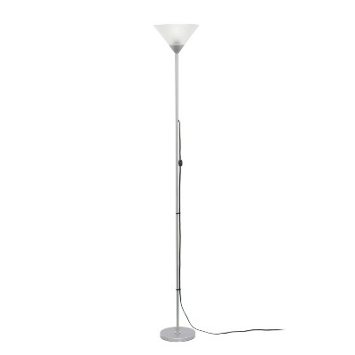 Sleek Silver Torchiere 17" Floor Lamp with White Cone Shade