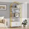 71.5" Arched 4-Tier Bookshelf with Doors Storage Modern Gold Frame Open Bookcase for Living Room Bedroom Office, Gold - 3 of 4