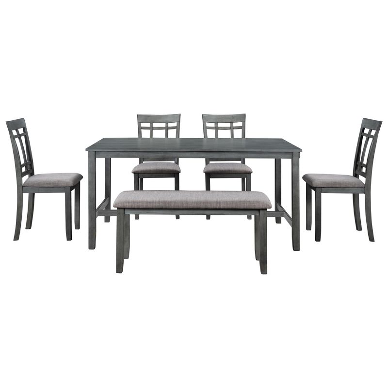 6-Piece Farmhouse Rustic Wooden Dining Table Set with 4 Chairs and Bench, Antique Gray - ModernLuxe, 5 of 12