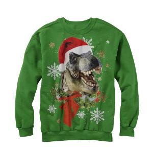 Women's Lost Gods Ugly Christmas Festive T Rex Santa Sweatshirt - 1 of 3