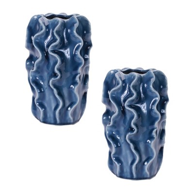 Wavy Ribbed Ceramic Vase (Set of 2)