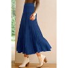 Women's Wool Blend A-Line Long Skirt with Wide Elastic Waistband & Flow Pleats Navy Blue - 2 of 4