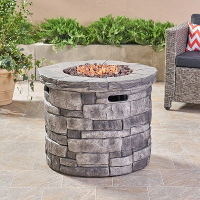 Gray Lightweight Concrete Circular Gas Fire Pit Table