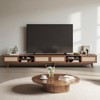 59" Rattan TV Stand with 2 Cabinets, Mid Century Modern Entertainment Console for TVs, Wooden Media Storage Cabinet for Living Room or Apartment - 2 of 4