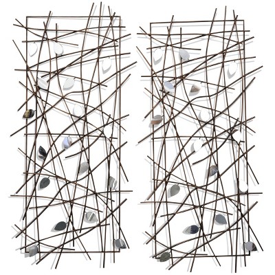 Set of 2 Metal Limbed Reflection Wall Decor with Leaf Accents Silver - StyleCraft