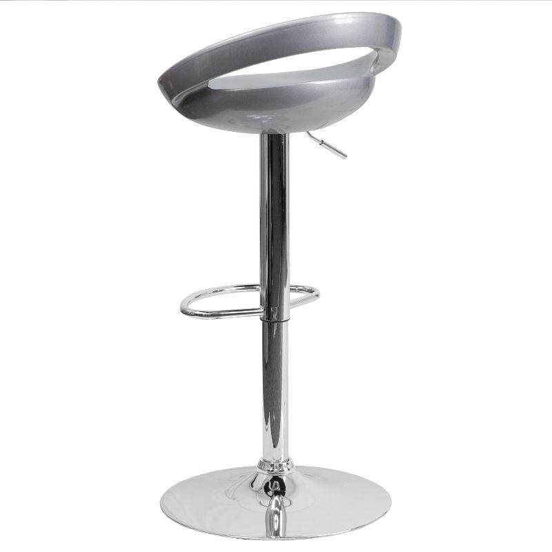 Emma and Oliver 2 Pack Contemporary Plastic Adjustable Height Barstool with Rounded Cutout Back and Chrome Base, 3 of 7