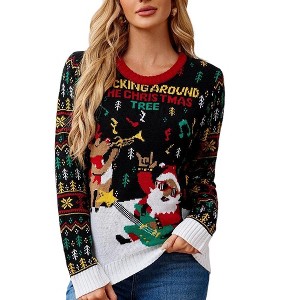 Ugly Christmas Sweaters for Women Cute Fuzzy Funny Holiday Party Knitted Pullover Sweater Fall Winter Warm Sweatshirt - 1 of 4