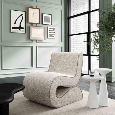 Gray Velvet and Boucle Handcrafted Wiggle Accent Chair