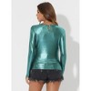 Allegra K Women's Long Sleeve Puff Sleeve Party Glitter Shiny Metallic Tops - 3 of 4