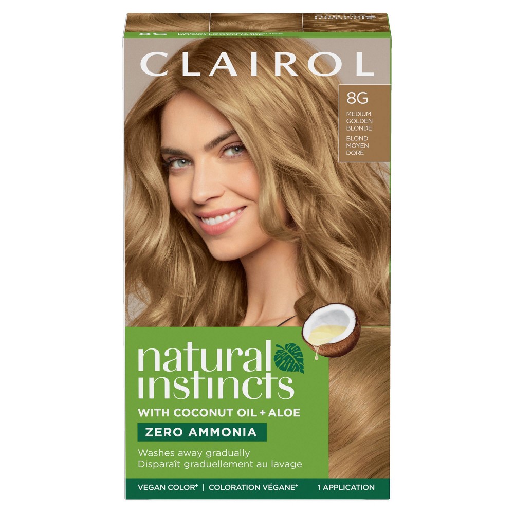 Instincts Clairol Demi-Permanent Hair Color Cream Kit - 8G Medium Golden Blonde, Sunflower: Ammonia-Free, Paraben-Free, Vegan, With Coconut Oil