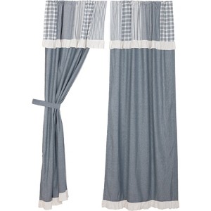 Sawyer Mill Blue Chambray Solid Panel with Attached Patchwork Valance Set of 2 84x40 - 1 of 4