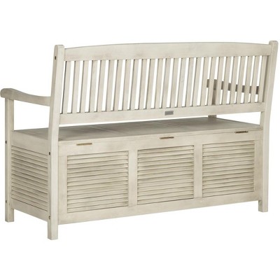 Distressed White Acacia Outdoor Storage Bench