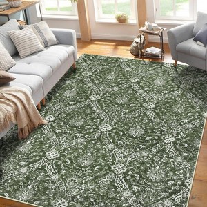 GOCAPTAIN Vintage Washable Area Rug, Foldable Thin Accent Rug, Stain-Resistant Distressed Carpet, Floral Print Soft Mat for Bedroom Living Room - 1 of 4