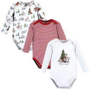 Hudson Baby Unisex Baby Cotton Long-Sleeve Bodysuits, Christmas Forest 3-Pack - 1 of 4