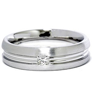 Pompeii3 Men's 14K White Gold Princess Diamond Wedding Band Ring - 1 of 4