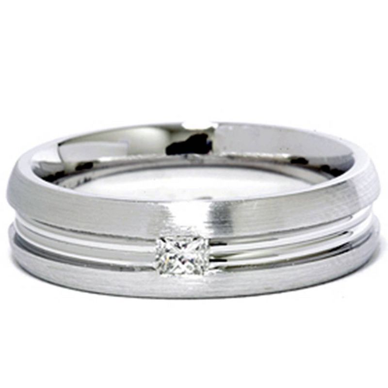 Pompeii3 Men's 14K White Gold Princess Diamond Wedding Band Ring, 1 of 5
