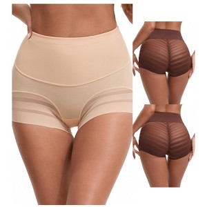 INSPIRE CHIC 3 Packs Women's High Waisted Invisible Tummy Control Stripe Mesh Shapewear Panties - 1 of 4