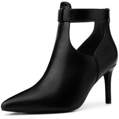 BLISSFUL STEP Women's Cutout Back Zip Stiletto Heel Pointed Toe Booties Ankle Boots