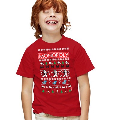 Boys' Short Sleeve Monopoly Icons Ugly Christmas T-Shirt