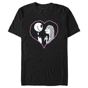 Men's The Nightmare Before Christmas Jack and Sally Pink Heart Stitch T-Shirt - 1 of 4