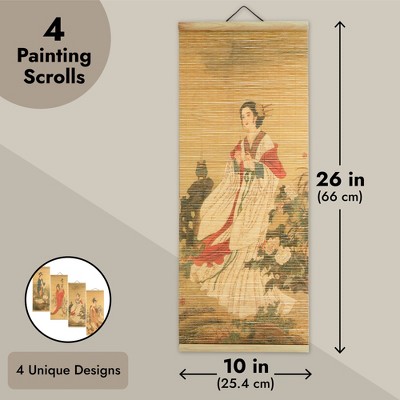 Asian Inspired Bamboo Scroll Wall Art Set, 10 x 26 Inch