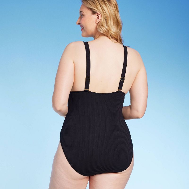Women&#39;s Ribbed Triangle One Piece Swimsuit - Shade &#38; Shore&#8482;, 5 of 6