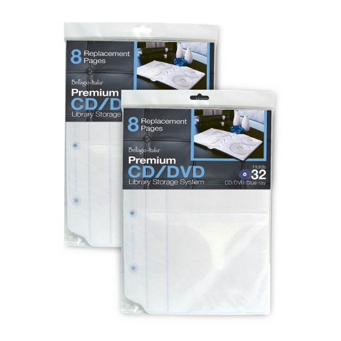 Bellagio-Italia Insert Sheets for CD/DVD Storage Binder - Holds DVDs, CDs,  Blu-Rays & Video Games - Acid-Free Binder Organizer Sheets - 64 Sheets - 8  Pack 