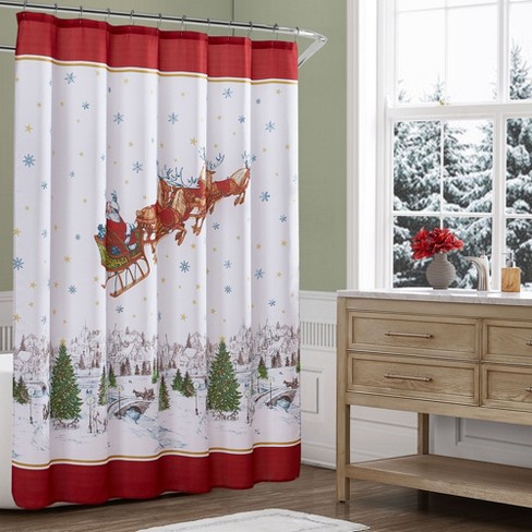 Santa’s Snowy Sleighride Holiday Fabric Shower Curtain - Multi - Elrene ...