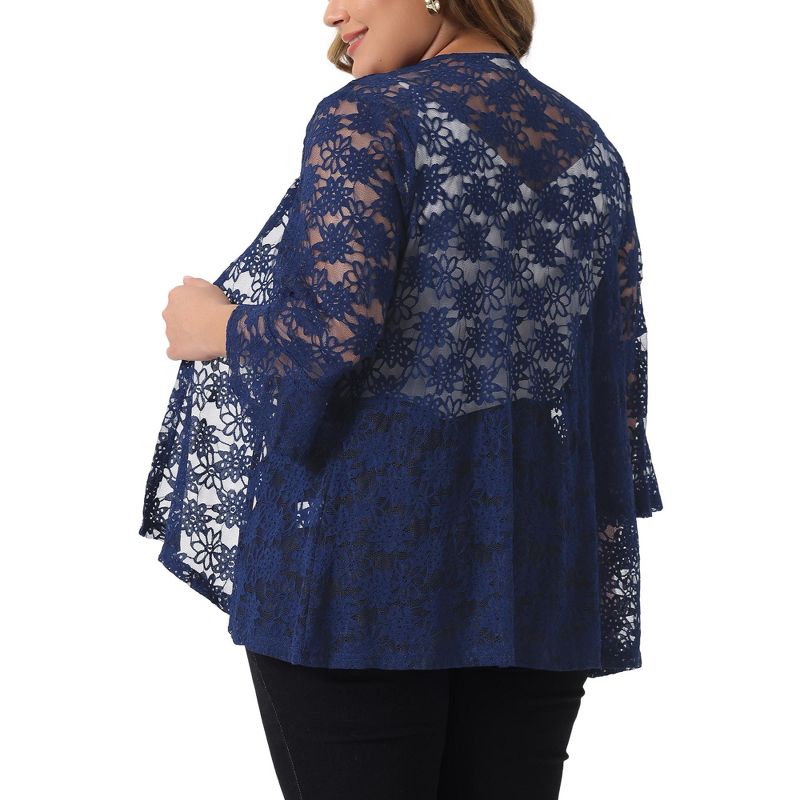 Agnes Orinda Women' s Plus Size Casual Open Front 3/4 Sleeve Sheer Lace Cardigan, 4 of 6