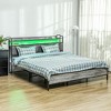 HOMCOM Bed Frame with Storage Headboard, Platform Bed Frame with LED Lights, Charging Station, Noise-Free & Easy Assembly, Cement Gray - 3 of 4