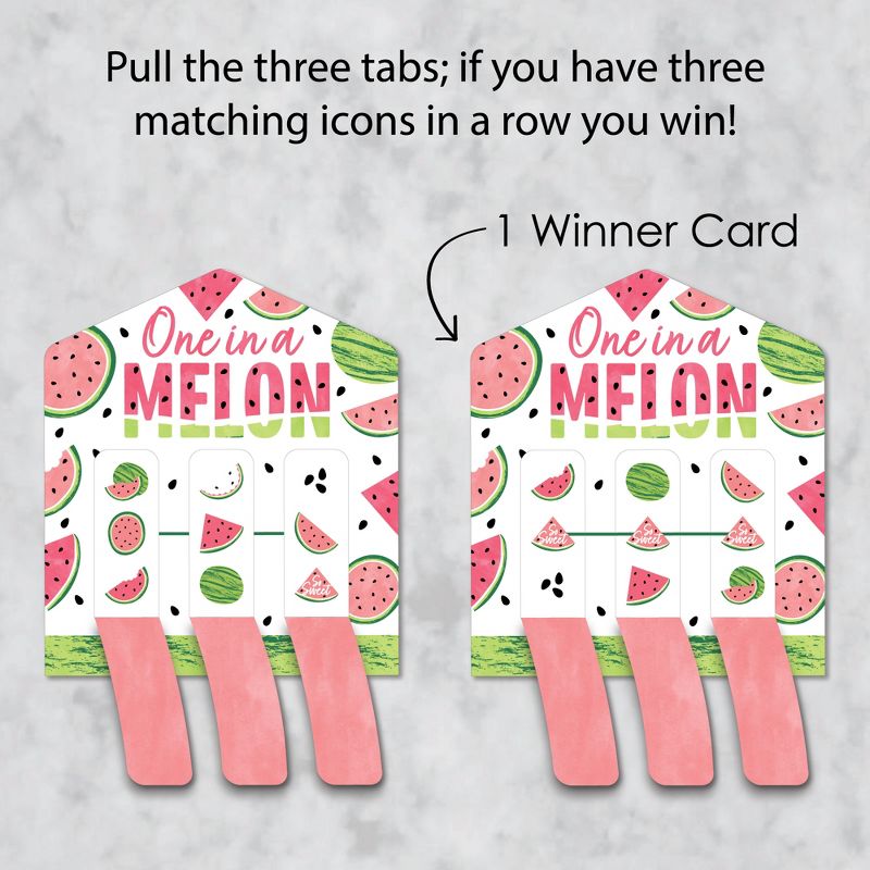 Big Dot of Happiness Sweet Watermelon - Fruit Party Game Pickle Cards - Pull Tabs 3-in-a-Row - Set of 12, 3 of 7
