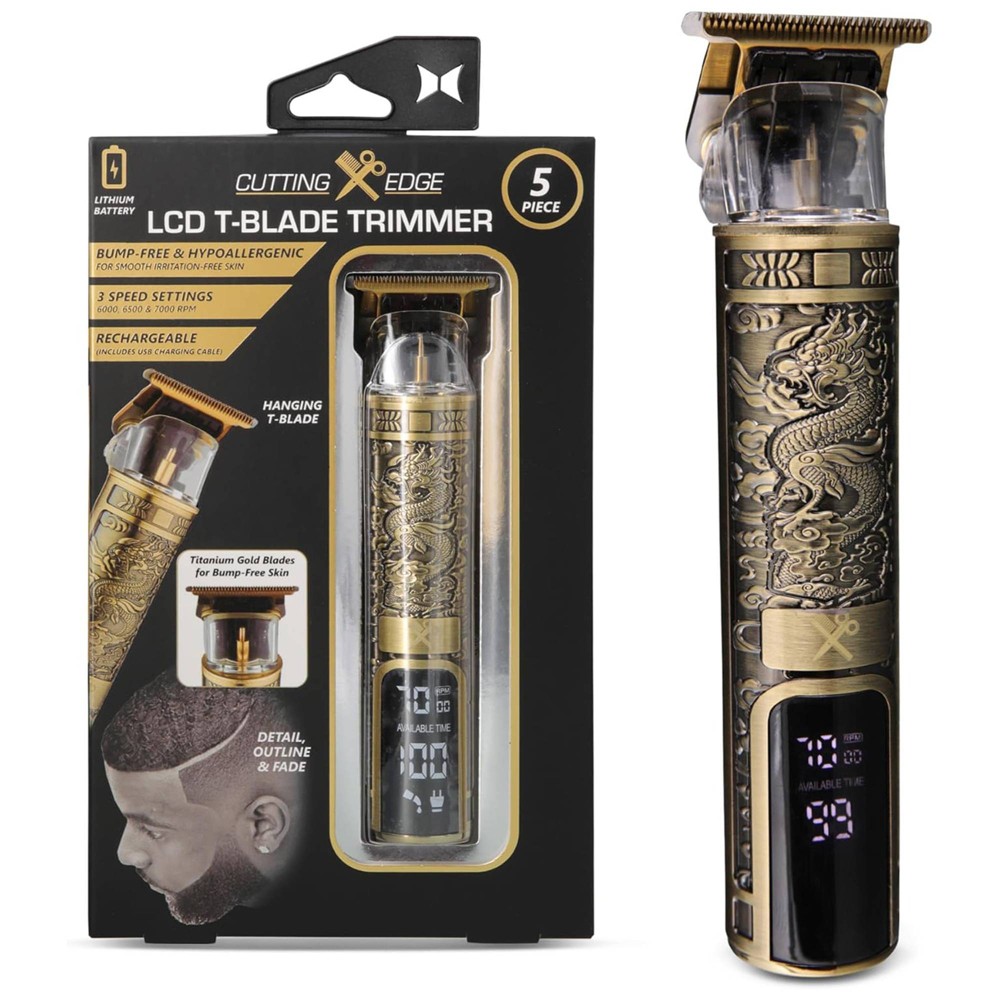 The Cutting Edge Men's Dragon Design LCD Rechargeable Zero -Gap T -Blade Hair and Beard Trimmer