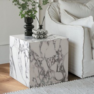 Small Coffee Tables,Bvlgari Marble Patterned End Table Cube Side Coffee Table,Square Side Table Beside Sofa Couch For Living Room,Bedroom-Cuddlewood - 1 of 4