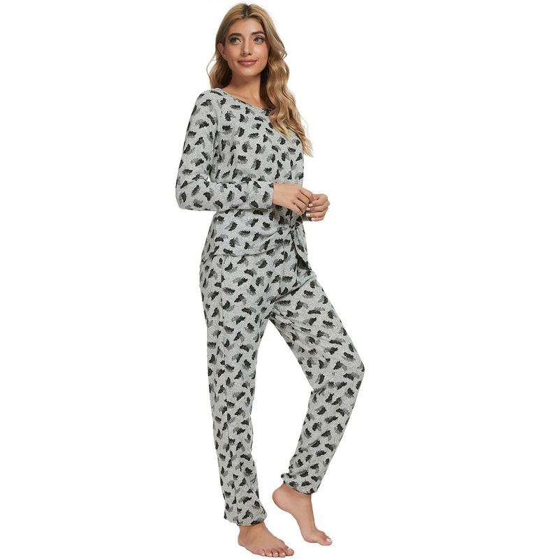 cheibear Women's Sleepwear Lounge Soft Nightwear with Pockets Long Sleeve Pajama Set, 3 of 6