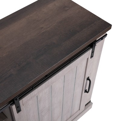 Saw Cut Off White Rustic Sliding Barn-Door TV Stand
