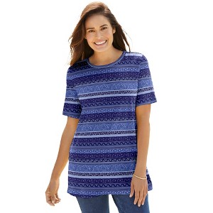 Woman Within Perfect Printed Short-Sleeve Crewneck Tee - 1 of 4