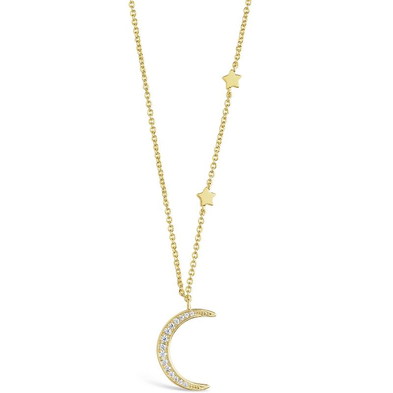 SHINE by Sterling Forever CZ Crescent with Stars Necklace, 1 of 4