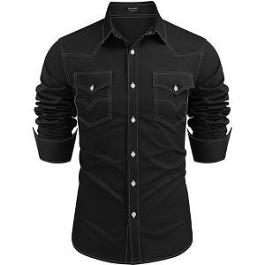 COOFANDY Men's Western Cowboy Shirts Long Sleeve Cotton Casual Button Down Work Shirt with Pockets - 1 of 4