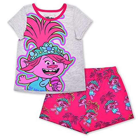 Universal Girl's Trolls Poppy 2 Pack Graphic Printed Short Sleeves Tee and  Shorts Set - Gray and Pink / Size 4T