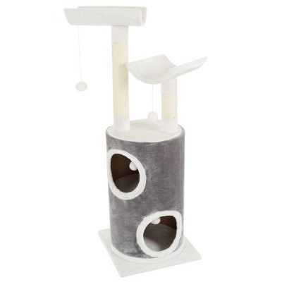 Pet Adobe Cat Condo With Multiple Levels -15.75" x 15.75" x 44.75", Gray/White