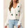 Women's Floral Embroidery Cardigan Long Sleeve Knit Sweater Cover Up Casual Open Front Button Down Cardigan Coat - 3 of 4