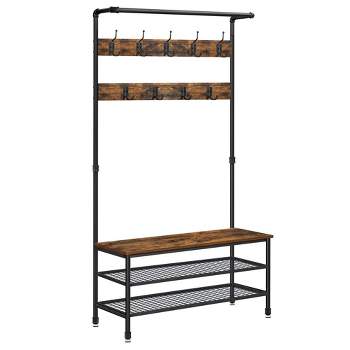 Voltaire Entryway Hall Tree With Bench And Storage Cubbies Black And ...