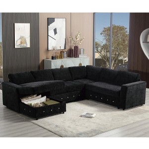110.75'' Chenille Modular Oversized U-Shaped 6-Seater Sectional Sofa with Chaise Storage, Crystal Button and 7 Back Cushions - 1 of 4
