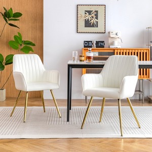 KTMBDW Set of 2 Dining Chairs with Back, Faux Leather Upholstered Modern Accent Chairs with Metal Legs for Dining Room - 1 of 4