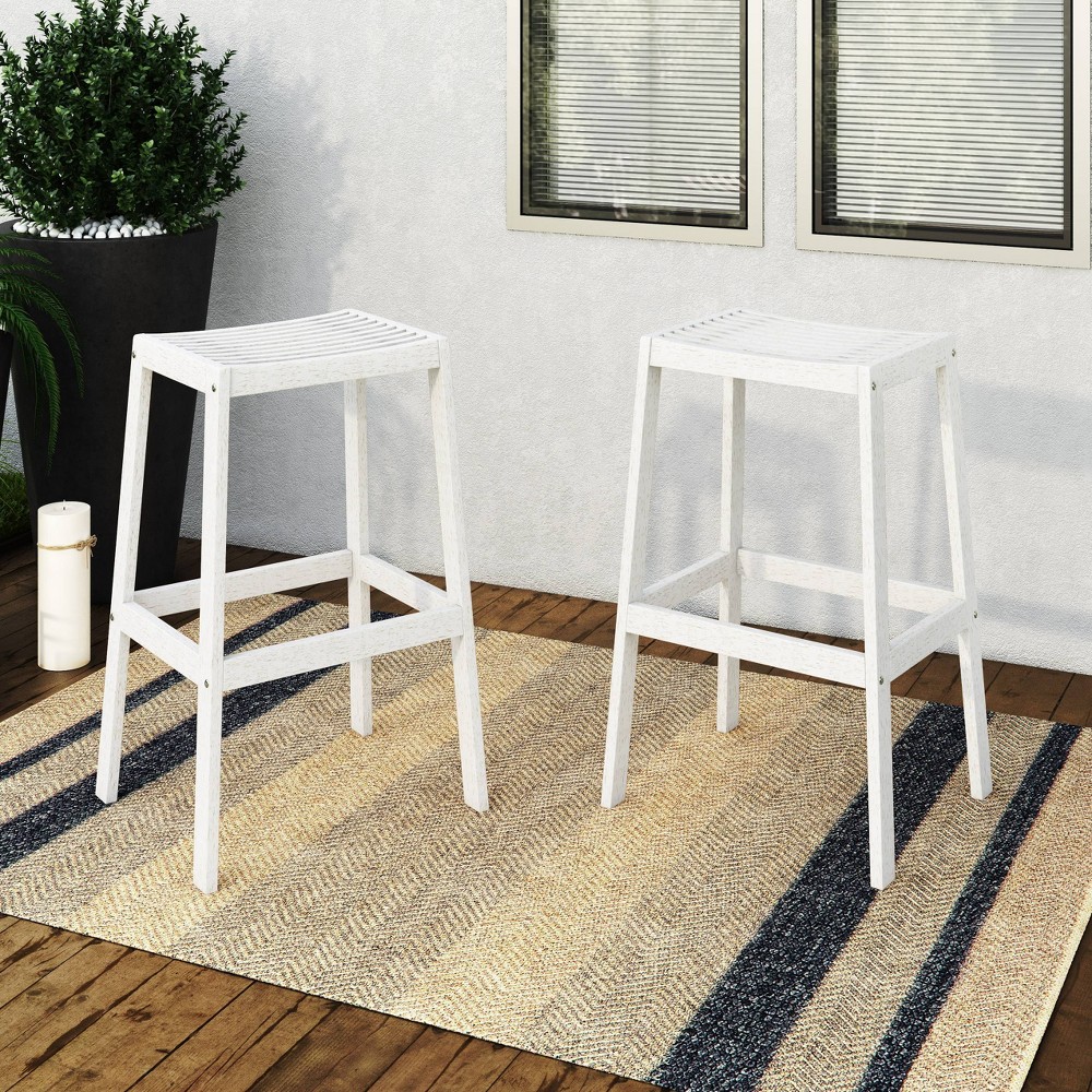 Photos - Garden Furniture CorLiving 2pk Outdoor Barstools - Whitewash - : Hardwood, UV & Water-Resist 