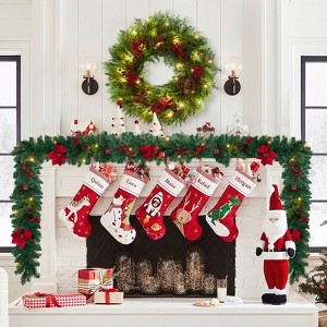 Prelit 22 Inch Artificial Christmas Wreaths with Pine Cone and Berries, Christmas Decorations for Windows, Wall, Mantel - 1 of 4