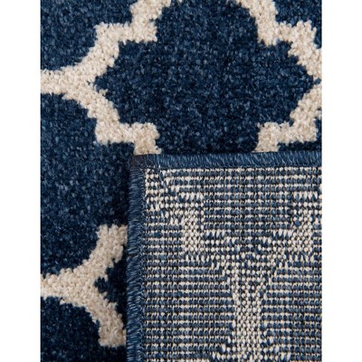 Elegant Dark Blue Trellis 4' x 6' Synthetic Easy-Care Area Rug