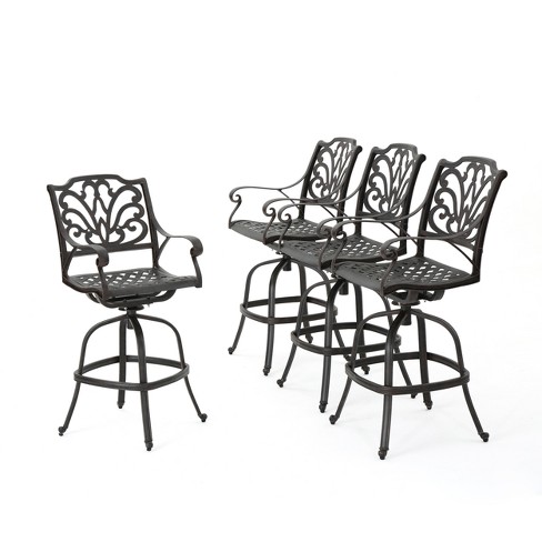 Alfresco Set of 4 Cast Aluminum Barstool Bronze Christopher Knight Home